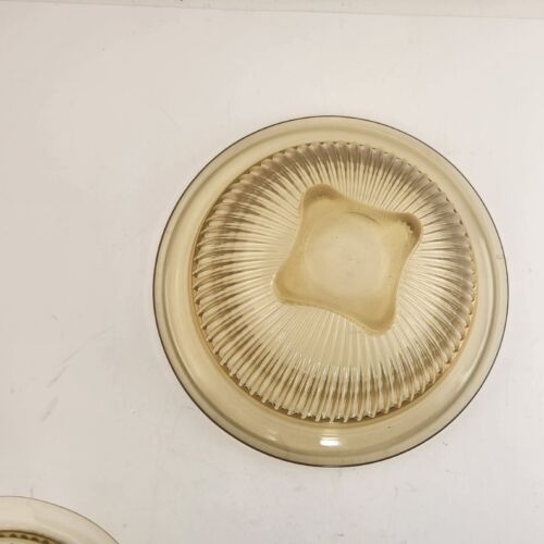 Federal Glass Golden Glow 3 Piece Mixing Nesting Bowls Ribbed Rolled Edge Yellow