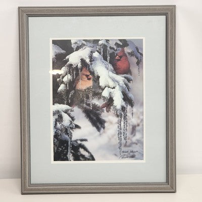 Russell Cobane Nature's Jewel Cardinal in Snow Art Print Framed 20" x 24" Signed