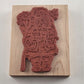 2 Rubber Stamps Wooden Mounted Santa w Animals and Fir Tree Patterns Vintage