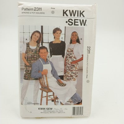 Kwik Sew 2311 Vintage Sewing Pattern Uncut 1993 Adult Aprons SML & Pot Holders