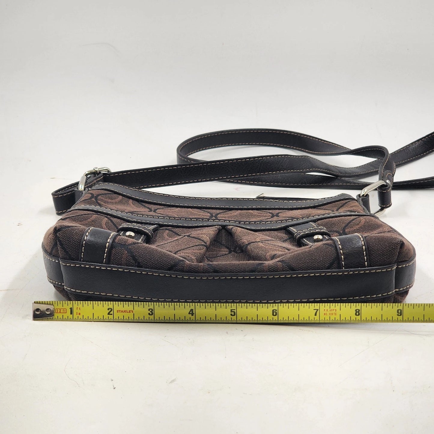 Nine West Signature Logo Brown Handbag Purse Monogram Print Satchel Vtg Fashion