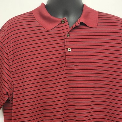 Grand Slam Golf Shirt Mens XL/XG Red Polo Black Pin Stripe Button 100% Polyester