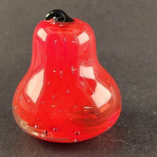 Strawberry Glass Paperweight Hand Blown Controlled Bubble Murano Italian Style