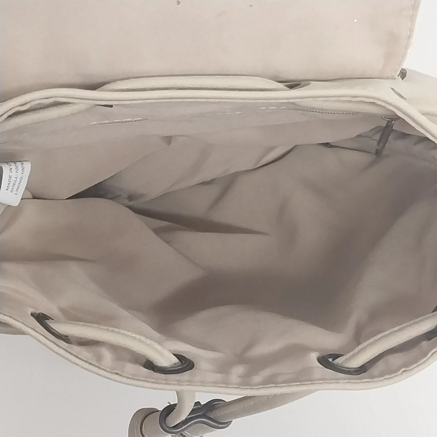 Beige Backpack Purse Faux Leather Bucket Bag Tassel Drawstring Flap Women's