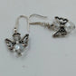 Silver Tone Angel Wing Dangle Earrings Clear Faceted Beads French Hook Jewelry