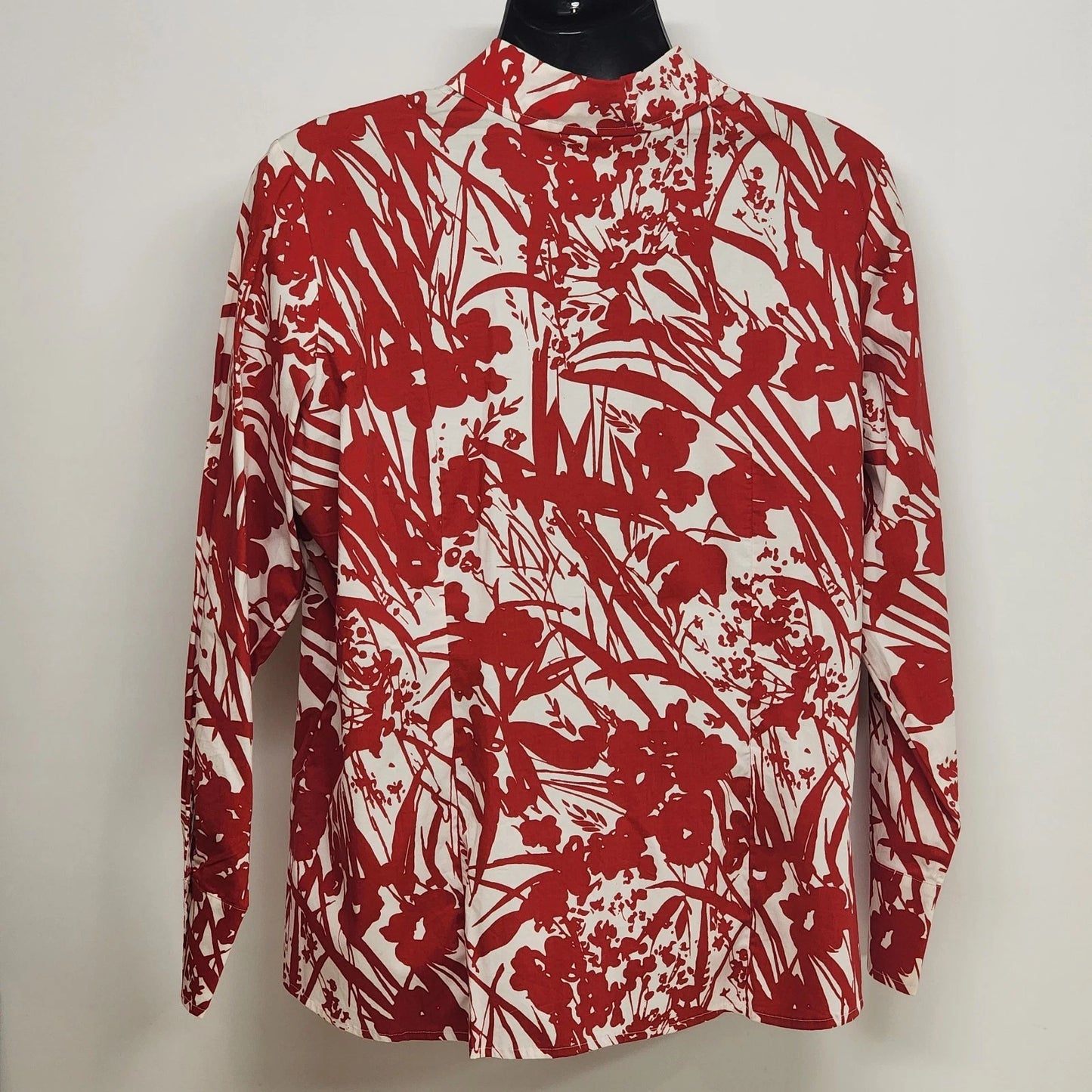 Avenue Stretch Women's Plus 18/20 Red White Tropical Floral Shirt Cotton Button