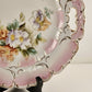 Bavarian 11" Pink White Serving Plate Handle Floral Embossed Scalloped Gold Gilt