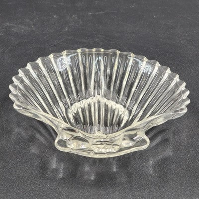 Clamshell Divided Crystal Glass Serving Dish 6"x1" 1950s Vintage