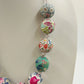 Multicolor Fabric Covered Beaded Boho Necklace Adjustable Satin Ribbon Tie