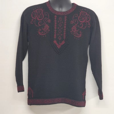 Susan Bristol Black Wool Sweater Hand Embroidered Size 34 1990s