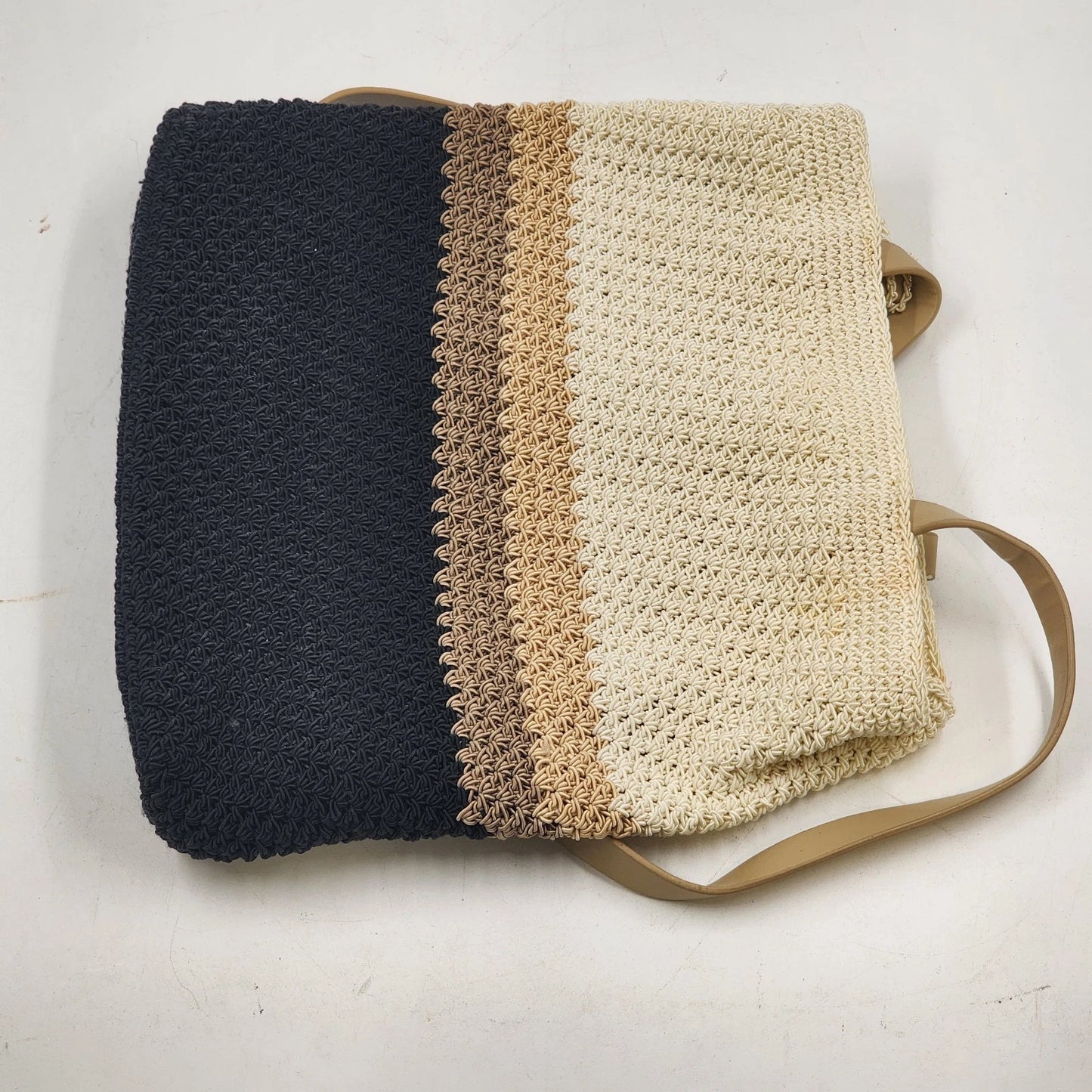 Liz Claiborne Crochet Shoulder Bag Zip Top Single Strap Boho 90s Y2K Cream Vtg