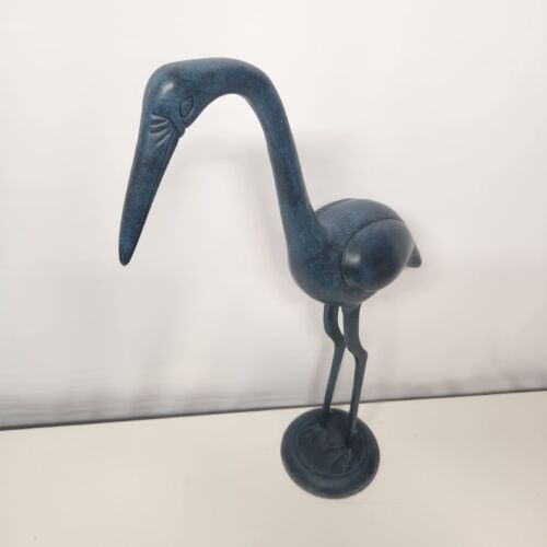 Blue Heron Crane Figurine 21" Tall Bird Statue Coastal Garden Patio Decor