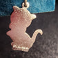 Sterling Silver Black Enamel Cat Charms Lot of 2 Green Eyes Red Bow Tie Vintage