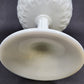 Indiana Milk Glass Pedestal Bowl 7"d x 9" Duette Pattern Quilted Ruffled
