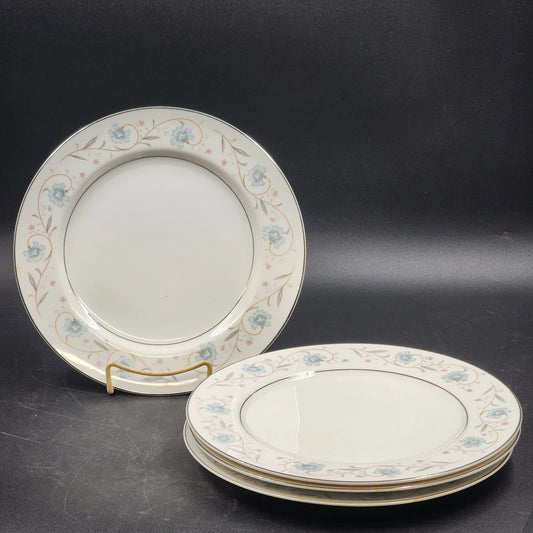 4 English Garden Dinner Plates Platinum Rim 1221 Fine China of Japan