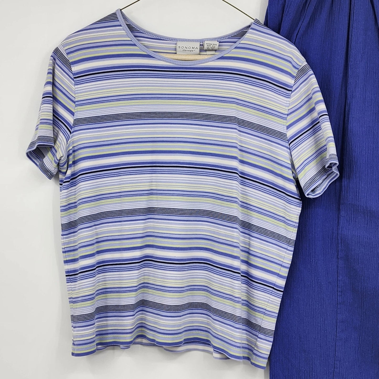 Sonoma Life Style 2 Pc Set Women's L Striped Top Blue Pants Cotton Loungewear