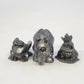 Set of 3 vintage pewter animal figurines with frog prince, toad, and rhinoceros