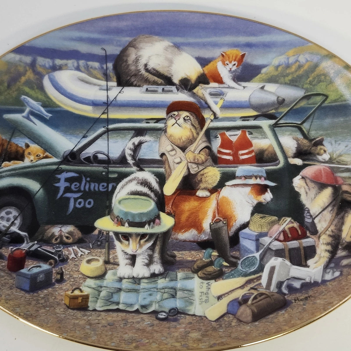 Franklin Mint Kitty Car Troubles Bryan Moon Porcelain Plate Limited Edition COA