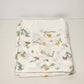 White Twin Size Flat Top Sheet Coverlet Red Yellow Floral & Butterflies Motif