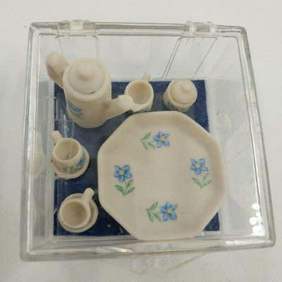 10-Piece Miniature Tea Set White Blue Floral Just For You 2" Decorative
