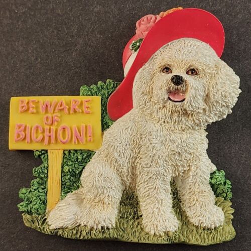 Bichon Frise Refrigerator Magnet Beware of Bichon Dog Figurine Willabee Ward MBI