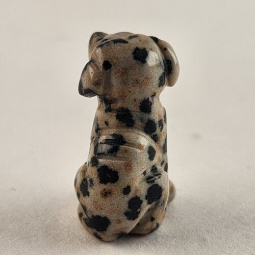 Dog Natural Gemstone Dalmatian Jasper Crystal Carved Animal Figurine 1" Tall