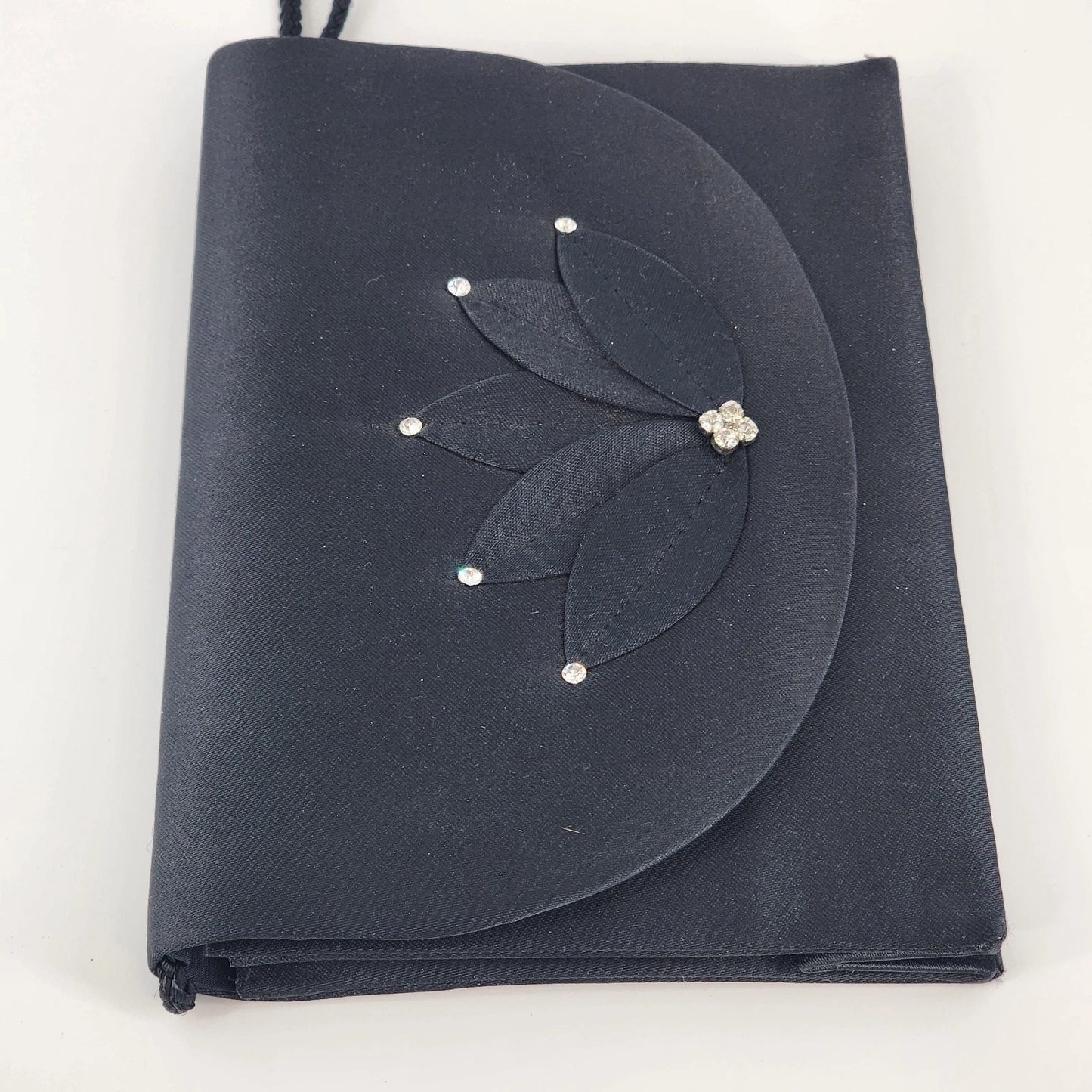 Nina Ricci Paris Black Evening Bag Rhinestone Flower Braided Strap Purse Unused