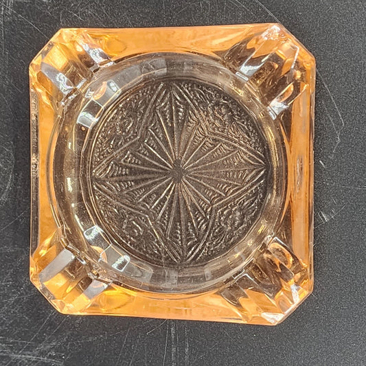 Jeannette Pink Adam Depression Glass Ashtray Star & Flowers Square 3.25" Vintage