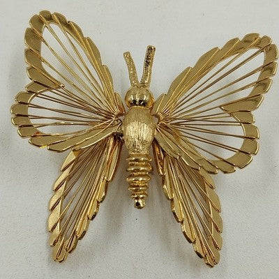 Monet Gold Tone Butterfly with Filigree Wings Brooch Pin 1.75" Jewelry