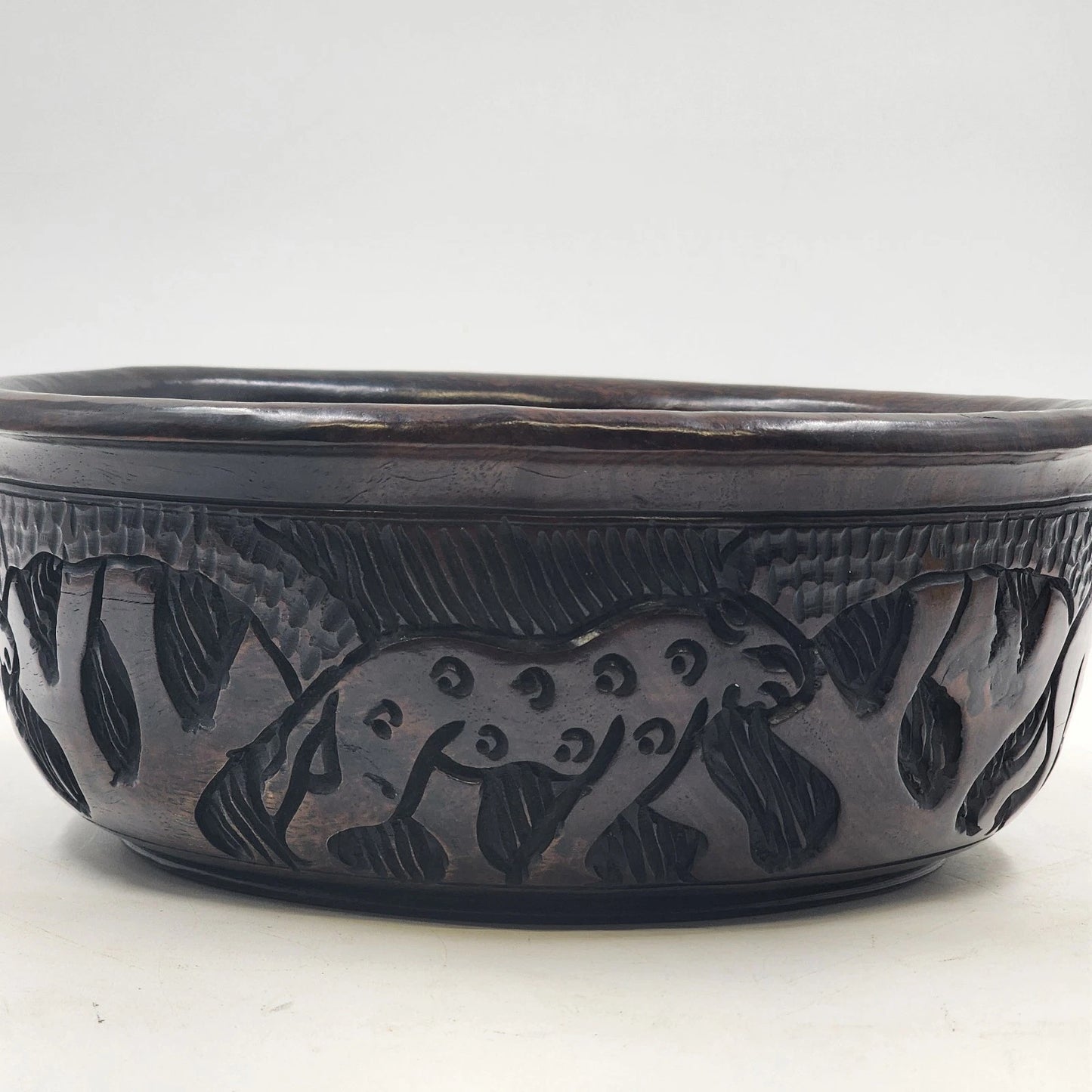 Hand-Carved Wood Bowl Kingdom Swaziland Eswatini Africa Intricate Animal Carving
