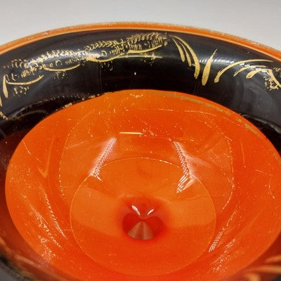 Lancaster Marguerite Orange Black Glass Pedestal Bowl Gold Gilt 1930s VTG