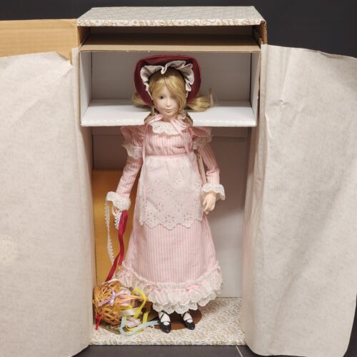 Franklin Heirloom Doll Ribbon & Lace with Basket MM-1415 Porcelain Soft Body 16"