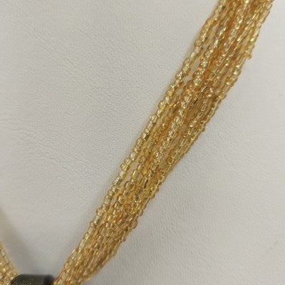 6 Strands Gold Tone Seed Beads with Multicolor Marbled Glass Pendant Necklace