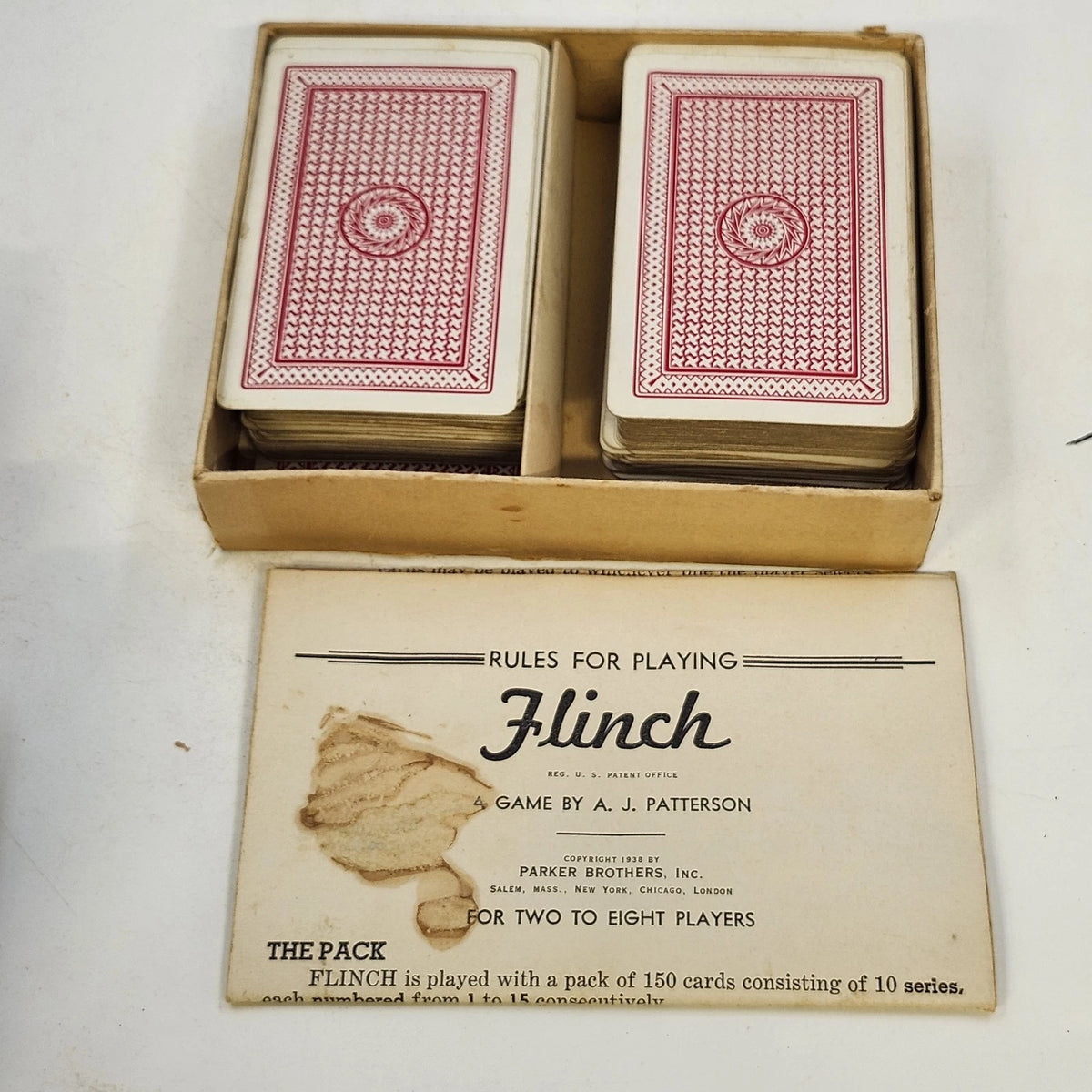 Parker Brothers Flinch Card Game Red Box Cards Rules A.J. Patterson Vintage 1938