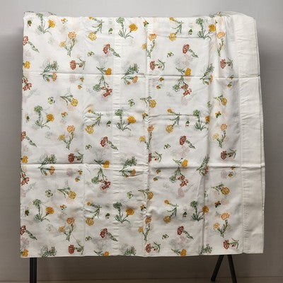 White Twin Size Flat Top Sheet Coverlet Red Yellow Floral & Butterflies Motif