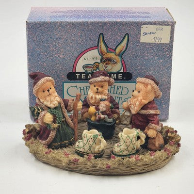 Cherished Moments Santa Bears 1799 Tea Time Mini Tea Set 6" Vintage 1995