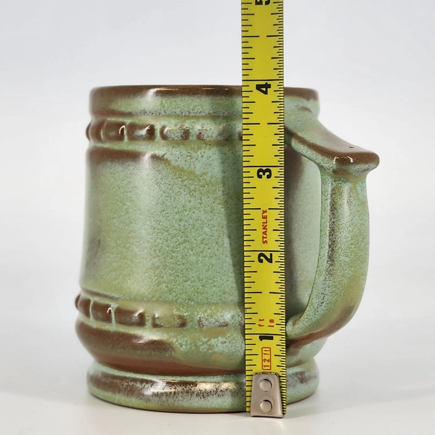 Frankoma Pottery C10 Mayan Aztec Desert Green Gold Coffee Mug Oklahoma Art 4"x3"