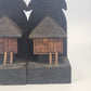 Hand Carved Tiki Hut Bookends Wood Polynesian Filipino Bahay Kubo Decor 8"x5"x4"