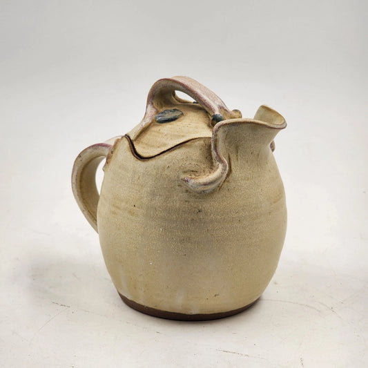 Pouty-Faced Teapot Pottery 5.25" Beige Artisan Studio Art Whimsical Rustic