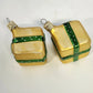 Czech Republic Glass Gift Box Christmas Hanging Ornaments Gold Green Pair 1.5"