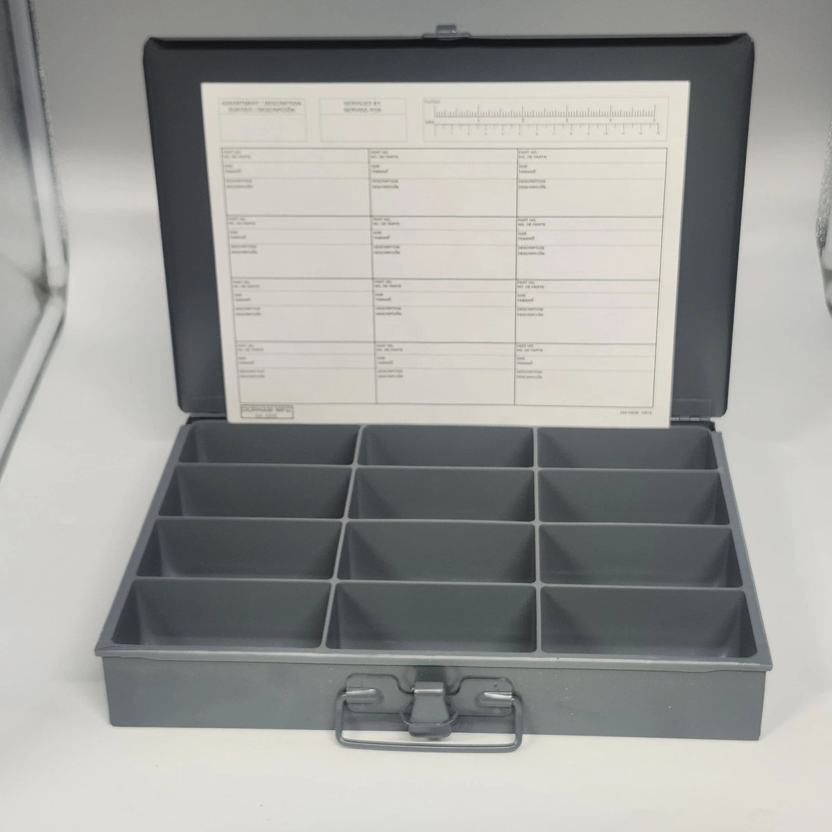 Durham MFG 211-95 Small Steel Compartment Box 12 Compartment Gray USA Hinged Lid