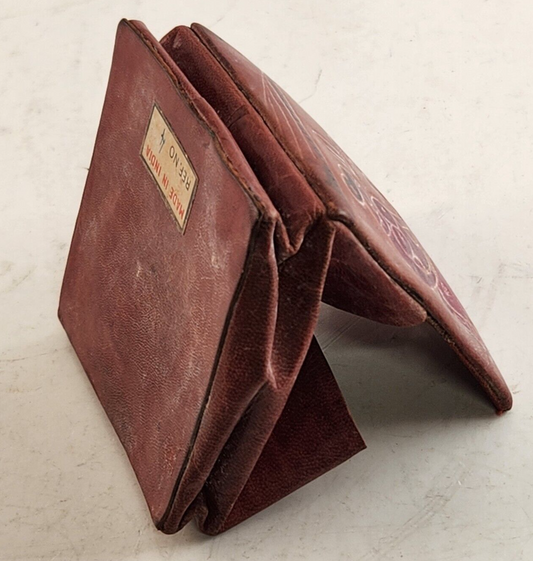 Leather India Coin Purse Fold Up Snap Close Mother Child Tagged Vintage 1960s