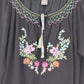 Notations Women's Embroidered Floral Peasant Blouse Tassel Long Sleeve Large