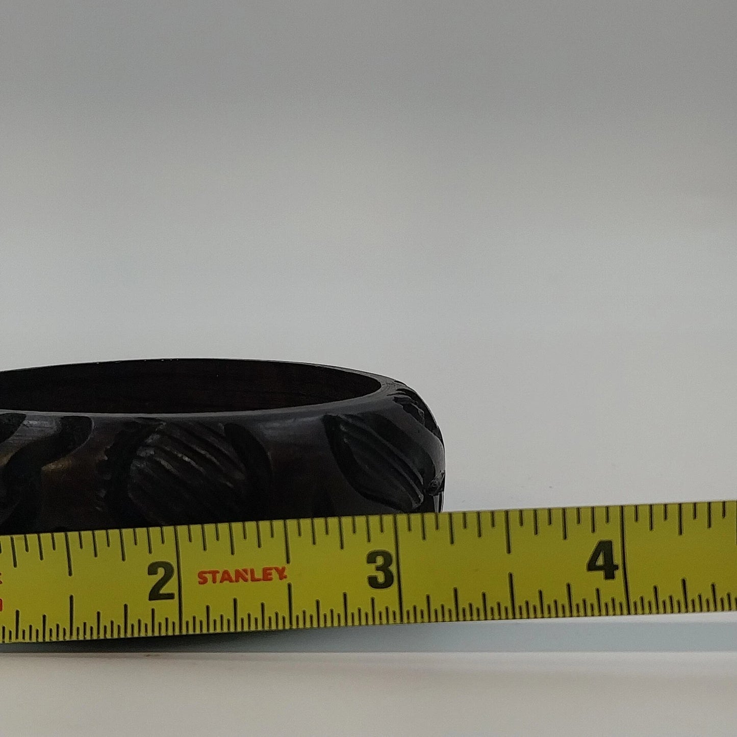 African Hand Carved Wood Wide Bangle Bracelet 2.5" Black Animal Design Tribal