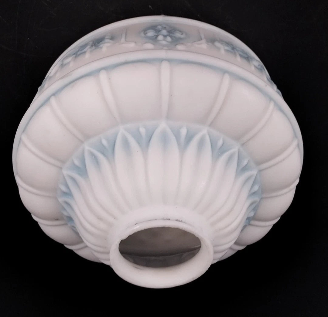 Art Deco Frosted Milk Glass Wall Sconce Shade Blue Floral Globe 2.25 Fitter