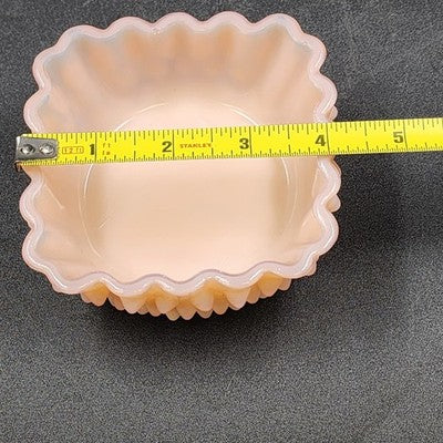 Fenton Hobnail Pastel Pink Milk Glass Candy Dish 4.25" Square Compote Vintage