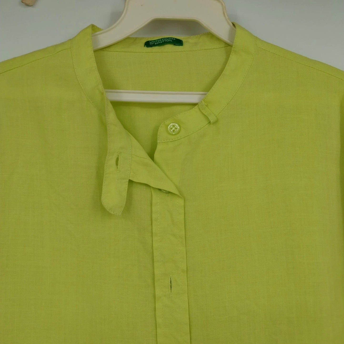 United Colors of Benetton Linen Blend Button Up Blouse Lime Green Women's Large