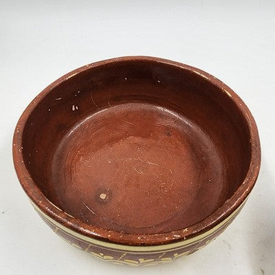 Mexican Redware Tlaquepaque Pottery Bowl 8"x3"h Hand Painted Clay Primitive
