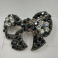 Silver Tone Black & Clear Faceted Rhinestones Bow Ribbon Design Brooch/Pin