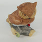 Horned Owl Porcelain Figurine on Log with Holly Red Berries Wildlife Decor 6.5"
